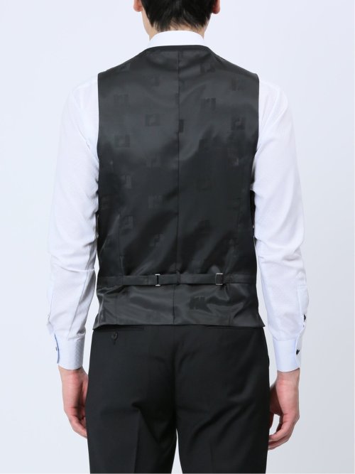 超光沢ストレッチ スリムフィット 2ボタン3ピーススーツ シャドーヘリンボン黒