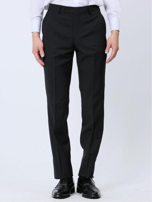 超光沢ストレッチ スリムフィット 2ボタン3ピーススーツ シャドーヘリンボン黒