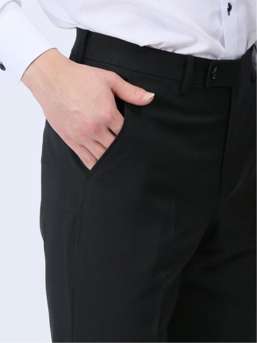 超光沢ストレッチ スリムフィット 2ボタン3ピーススーツ シャドーヘリンボン黒