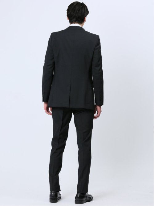 超光沢ストレッチ スリムフィット 2ボタン3ピーススーツ シャドーヘリンボン黒