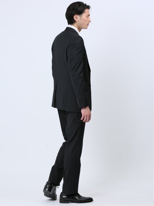 超光沢ストレッチ スリムフィット 2ボタン3ピーススーツ シャドーヘリンボン黒