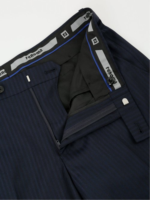 光沢ストレッチ スリムフィット 2ボタン3ピーススーツ ヘリンボン紺