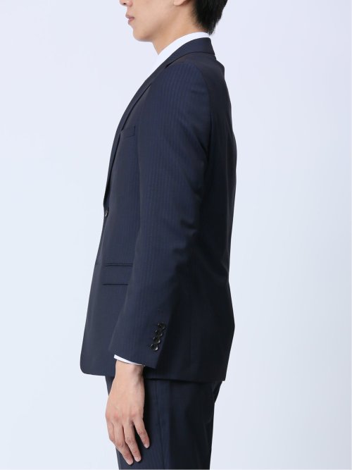 光沢ストレッチ スリムフィット 2ボタン3ピーススーツ ヘリンボン紺