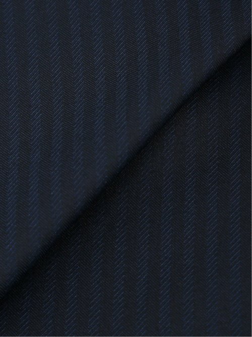 光沢ストレッチ スリムフィット 2ボタン3ピーススーツ ヘリンボン紺