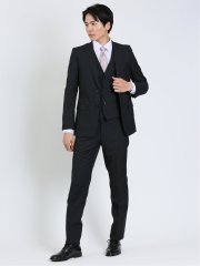 超光沢ストレッチ スリムフィット 2ボタン3ピーススーツ ジオメトリック紺