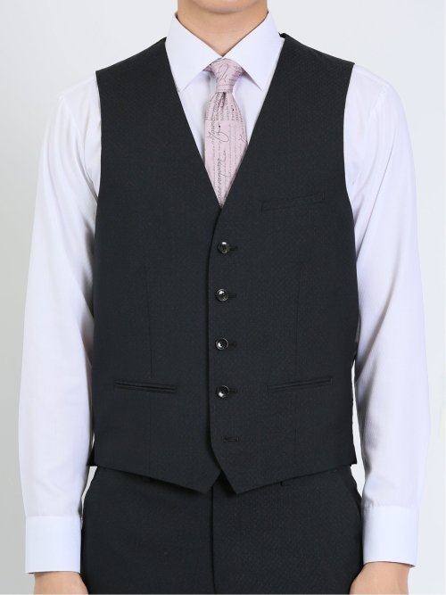 超光沢ストレッチ スリムフィット 2ボタン3ピーススーツ ジオメトリック紺