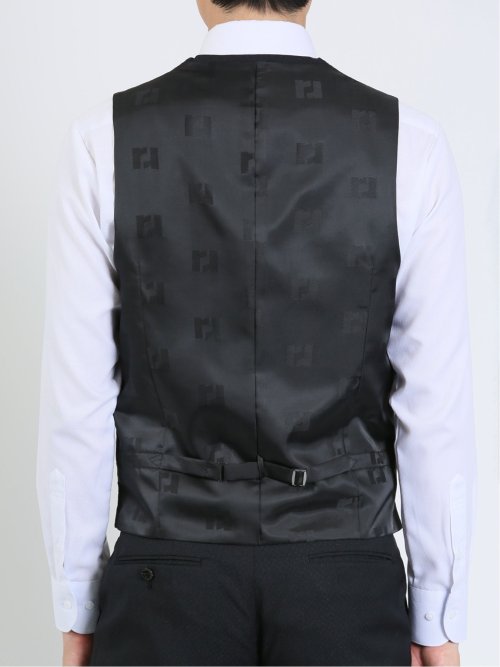 超光沢ストレッチ スリムフィット 2ボタン3ピーススーツ ジオメトリック紺