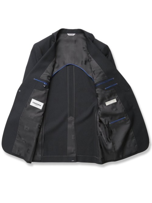 超光沢ストレッチ スリムフィット 2ボタン3ピーススーツ ジオメトリック紺