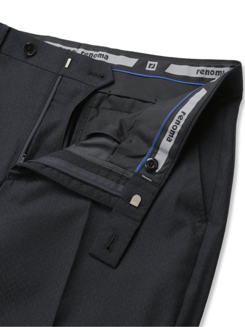 超光沢ストレッチ スリムフィット 2ボタン3ピーススーツ ジオメトリック紺