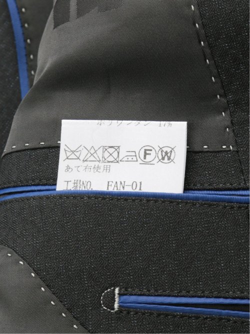 超光沢ストレッチ スリムフィット 2ボタン3ピーススーツ ジオメトリック紺