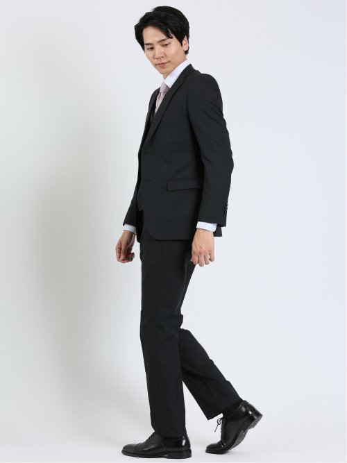 超光沢ストレッチ スリムフィット 2ボタン3ピーススーツ ジオメトリック紺