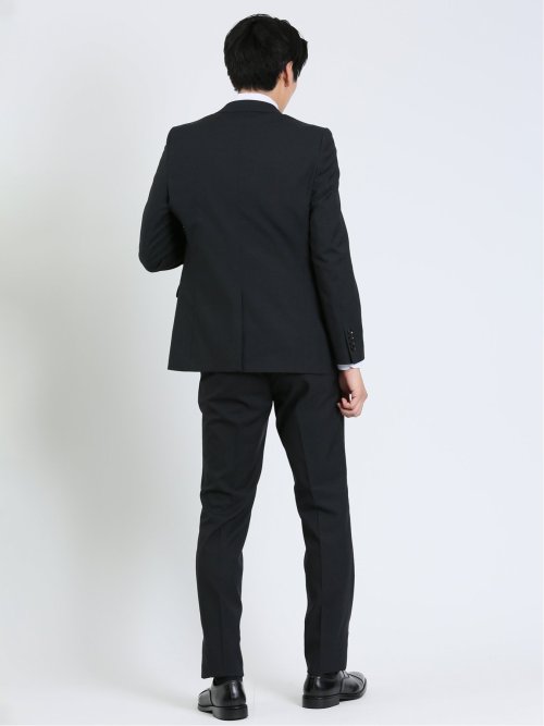 超光沢ストレッチ スリムフィット 2ボタン3ピーススーツ ジオメトリック紺