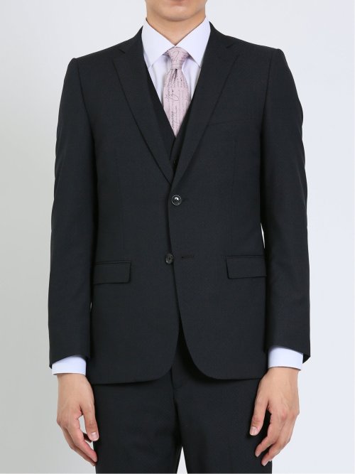 超光沢ストレッチ スリムフィット 2ボタン3ピーススーツ ジオメトリック紺