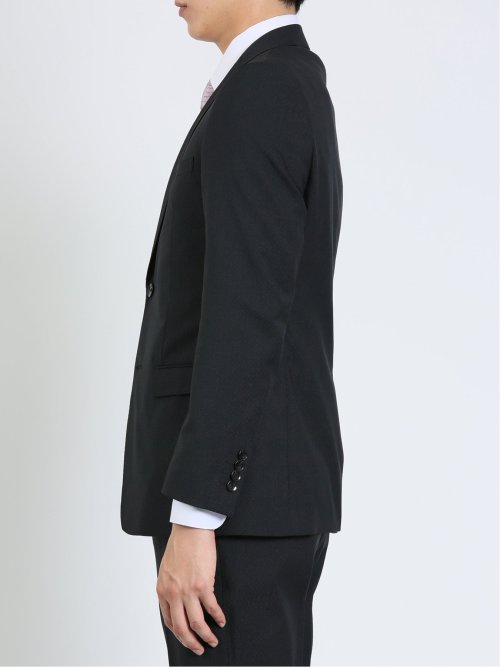 超光沢ストレッチ スリムフィット 2ボタン3ピーススーツ ジオメトリック紺