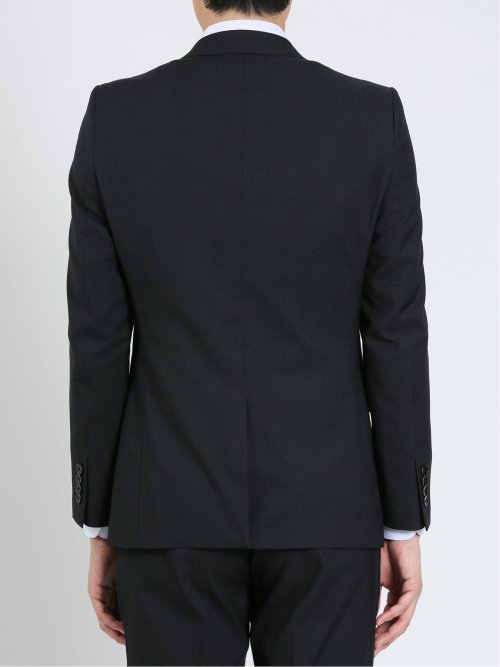 超光沢ストレッチ スリムフィット 2ボタン3ピーススーツ ジオメトリック紺