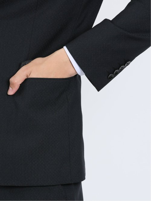 超光沢ストレッチ スリムフィット 2ボタン3ピーススーツ ジオメトリック紺