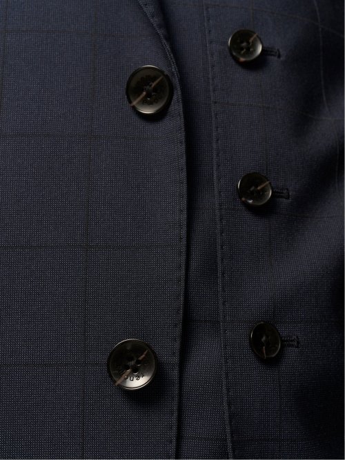 超光沢ストレッチ スリムフィット 2ボタン3ピーススーツ ウィンドペン紺