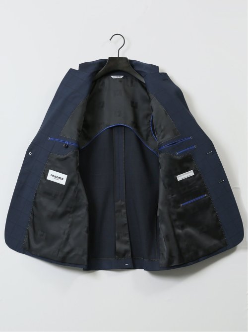 超光沢ストレッチ スリムフィット 2ボタン3ピーススーツ ウィンドペン紺