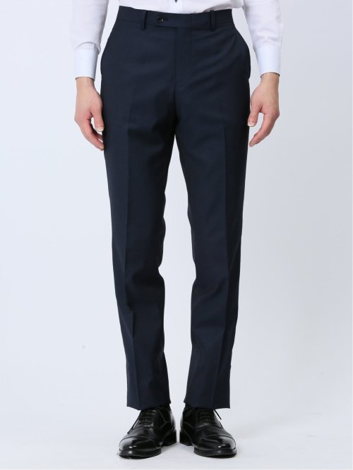 超光沢ストレッチ スリムフィット 2ボタン3ピーススーツ マイクロ紺