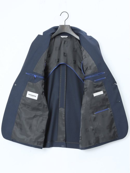 超光沢ストレッチ スリムフィット 2ボタン3ピーススーツ マイクロ紺