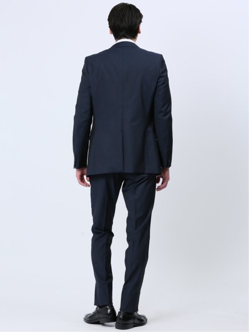 超光沢ストレッチ スリムフィット 2ボタン3ピーススーツ マイクロ紺
