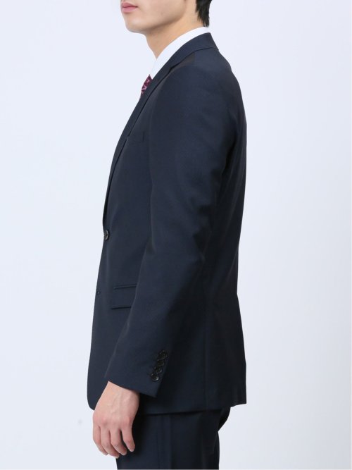 超光沢ストレッチ スリムフィット 2ボタン3ピーススーツ マイクロ紺