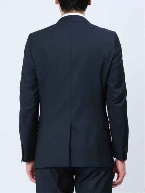 超光沢ストレッチ スリムフィット 2ボタン3ピーススーツ マイクロ紺