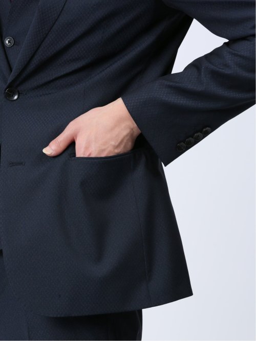 超光沢ストレッチ スリムフィット 2ボタン3ピーススーツ マイクロ紺