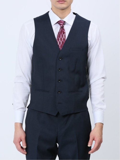 超光沢ストレッチ スリムフィット 2ボタン3ピーススーツ マイクロ紺