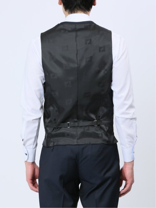 超光沢ストレッチ スリムフィット 2ボタン3ピーススーツ マイクロ紺