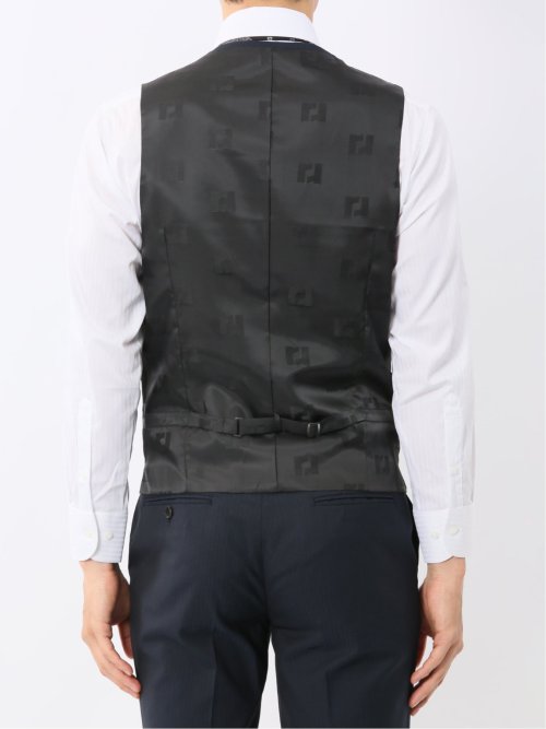 光沢ウール混ストレッチ スリムフィット 2ボタン3ピーススーツ シャドーストライプ青