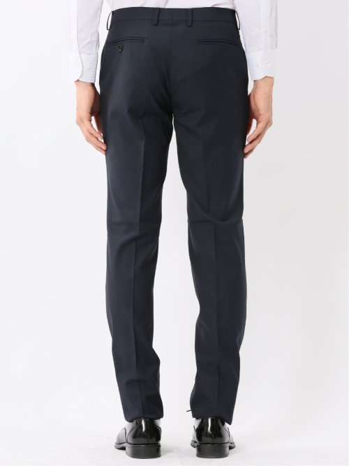 光沢ウール混ストレッチ スリムフィット 2ボタン3ピーススーツ シャドーストライプ青