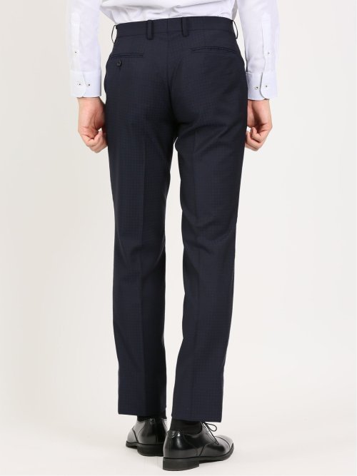 超光沢ストレッチ スリムフィット 2ボタン3ピーススーツ 千鳥紺