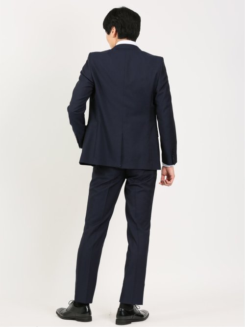 超光沢ストレッチ スリムフィット 2ボタン3ピーススーツ 千鳥紺