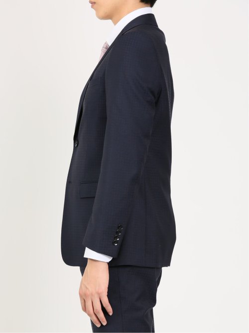 超光沢ストレッチ スリムフィット 2ボタン3ピーススーツ 千鳥紺