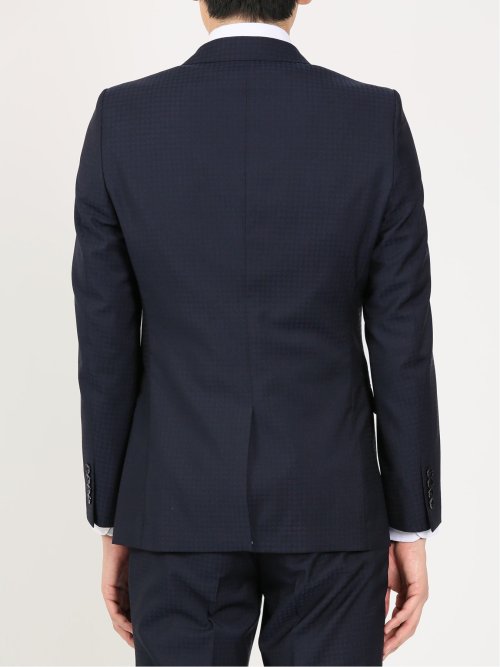 超光沢ストレッチ スリムフィット 2ボタン3ピーススーツ 千鳥紺