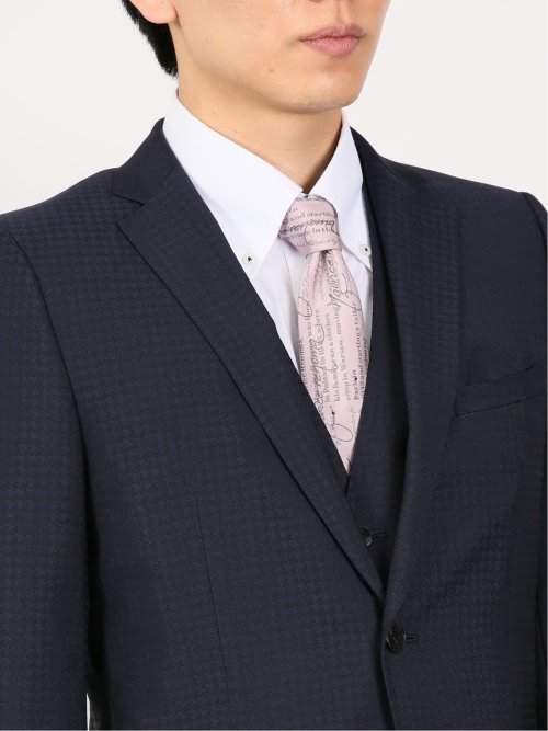 超光沢ストレッチ スリムフィット 2ボタン3ピーススーツ 千鳥紺