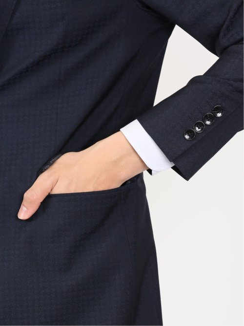 超光沢ストレッチ スリムフィット 2ボタン3ピーススーツ 千鳥紺