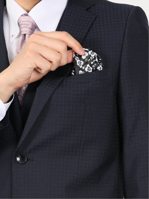 超光沢ストレッチ スリムフィット 2ボタン3ピーススーツ 千鳥紺