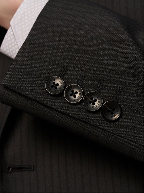 超光沢ストレッチ スリムフィット 2ボタン3ピーススーツ シャドーストライプグレー