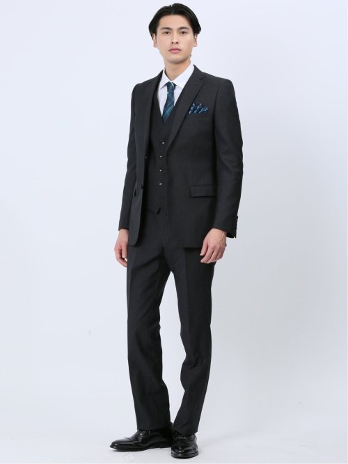 【美品】スーツ　3ピース　セットアップ　グレー　灰色　ストライプ　Y5 ビジネス