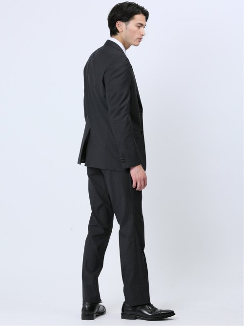 超光沢ストレッチ スリムフィット 2ボタン3ピーススーツ 杢グレー