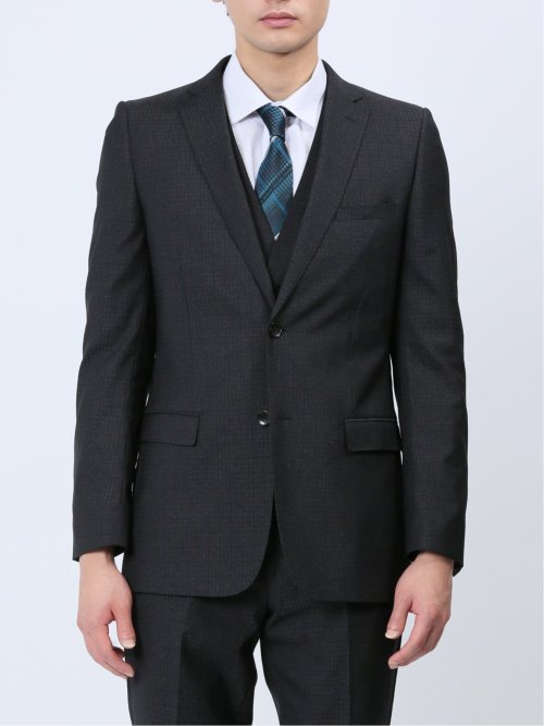 超光沢ストレッチ スリムフィット 2ボタン3ピーススーツ 杢グレー