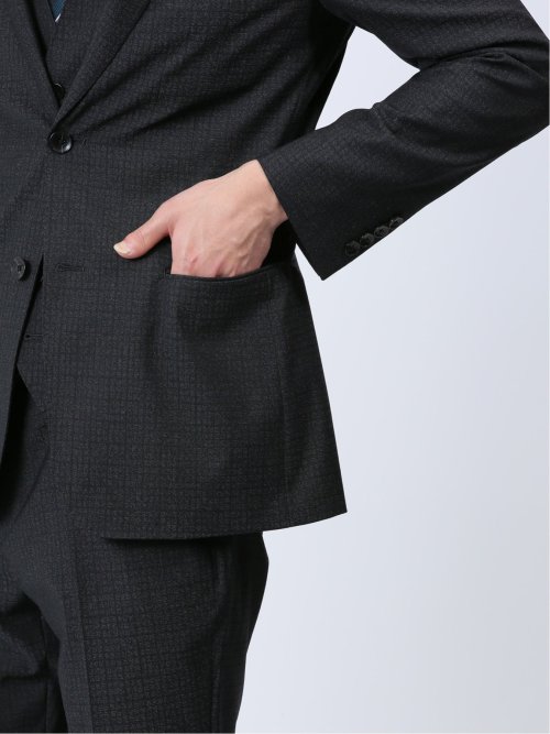 超光沢ストレッチ スリムフィット 2ボタン3ピーススーツ 杢グレー