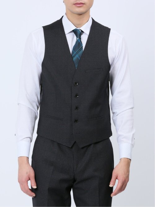 超光沢ストレッチ スリムフィット 2ボタン3ピーススーツ 杢グレー