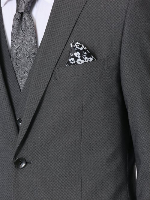 超光沢ストレッチ スリムフィット 2ボタン3ピーススーツ ジオメトリックグレー