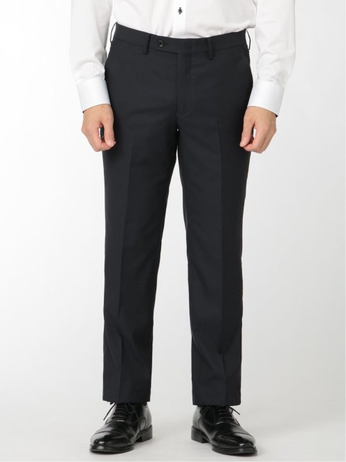 軽量光沢ストレッチ スリムフィット 2ボタン2ピーススーツ シャドーストライプ紺