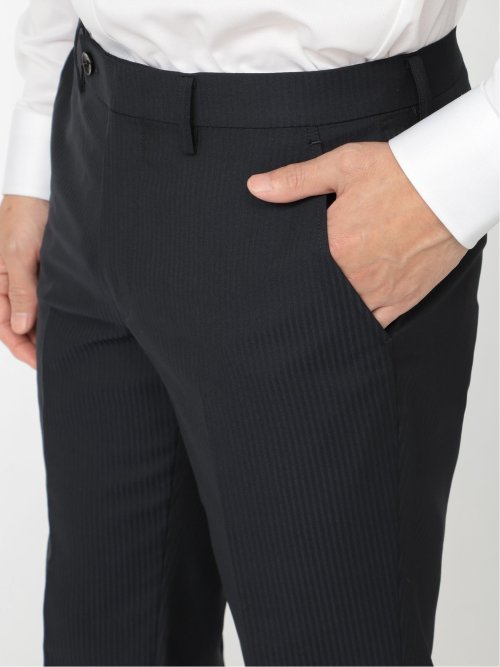 軽量光沢ストレッチ スリムフィット 2ボタン2ピーススーツ シャドーストライプ紺