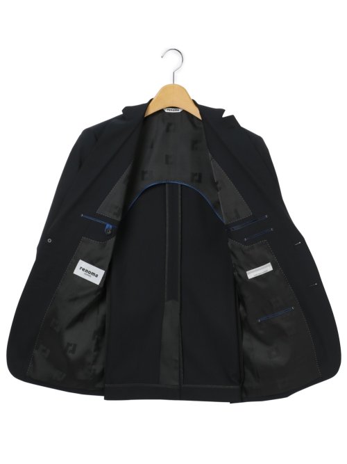 軽量光沢ストレッチ スリムフィット 2ボタン2ピーススーツ シャドーストライプ紺