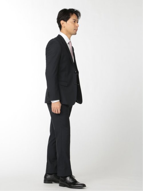 軽量光沢ストレッチ スリムフィット 2ボタン2ピーススーツ シャドーストライプ紺